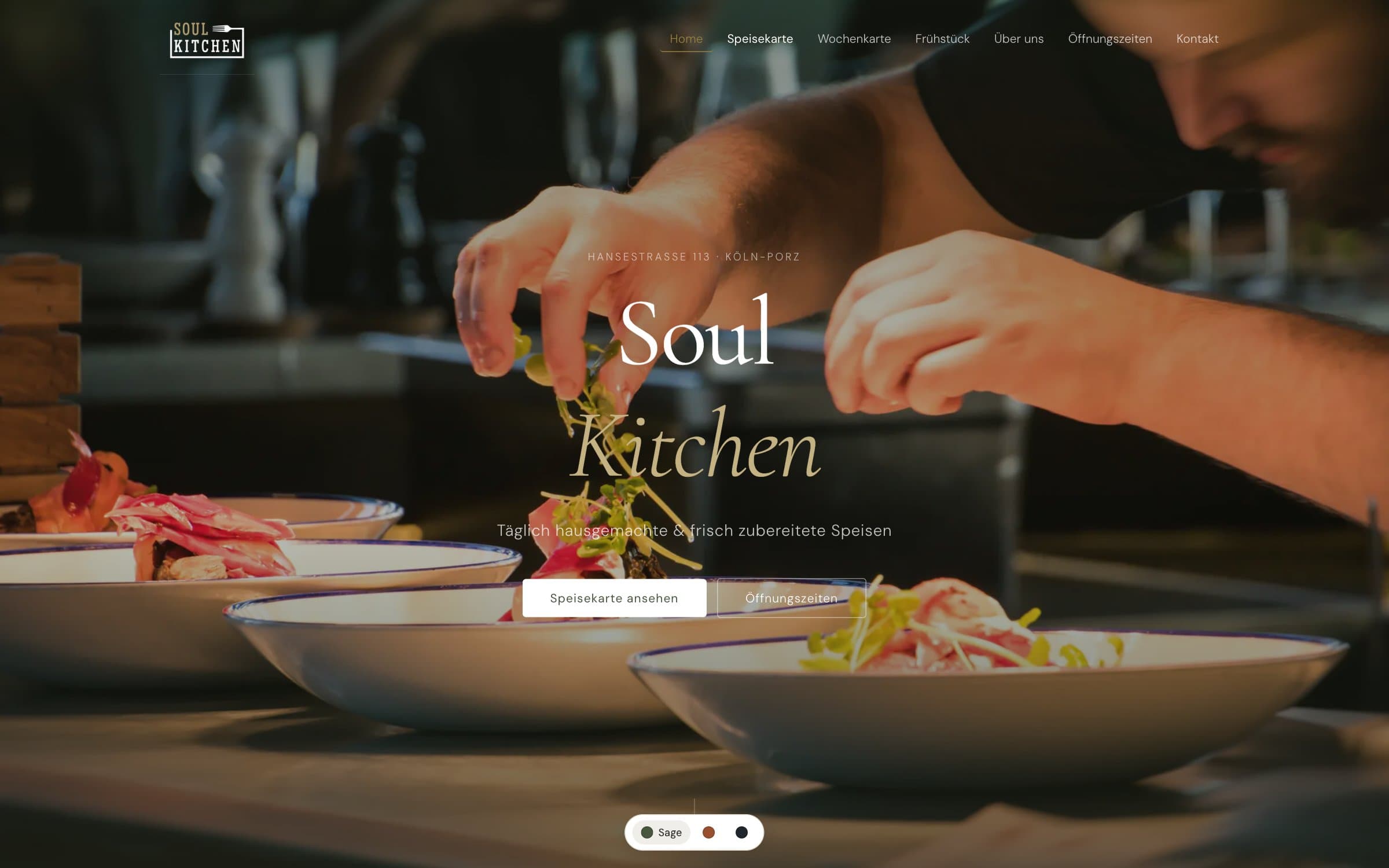 Echter Screenshot der Website von Soul Kitchen